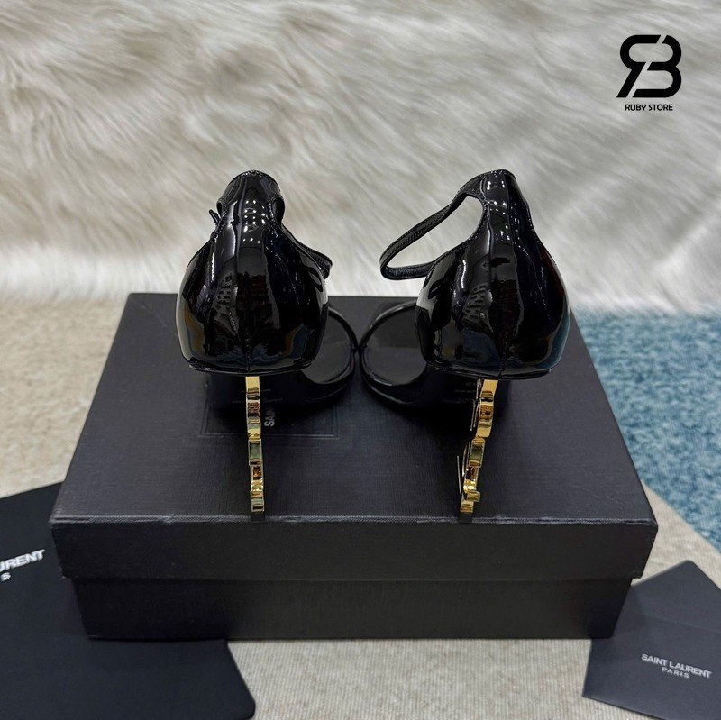 Giày Cao Gót YSL Opyum Sandals Black Patent Leather GHW chất lượng tốt