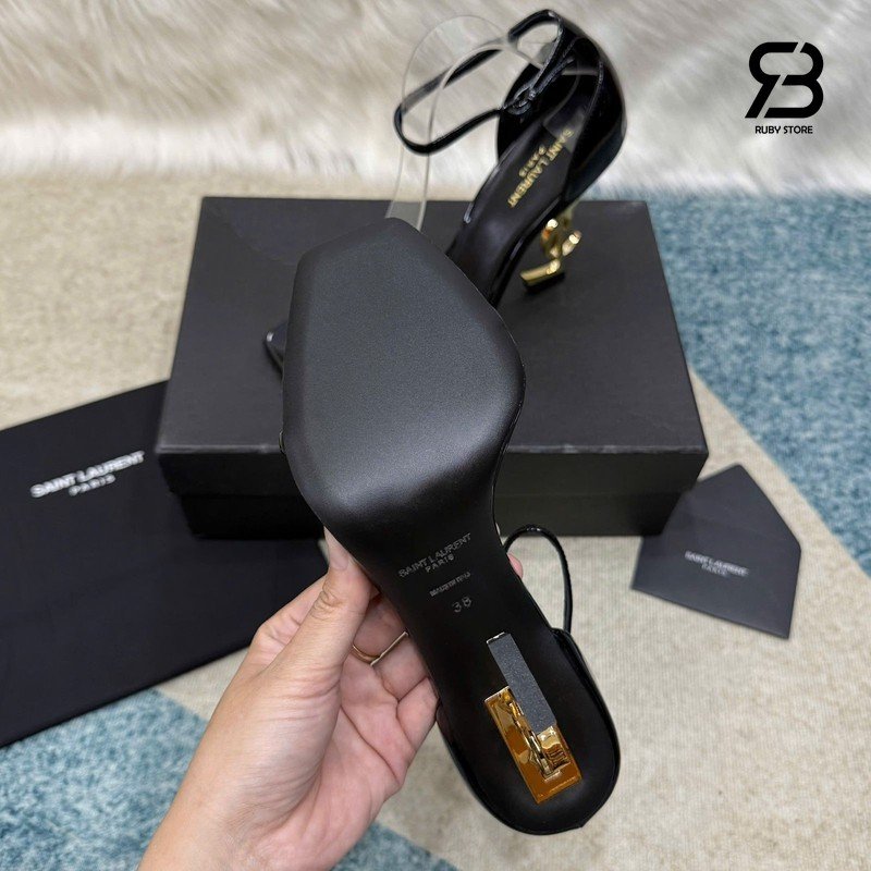 Giày Cao Gót YSL Opyum Sandals Black Patent Leather GHW chất lượng tốt nhất