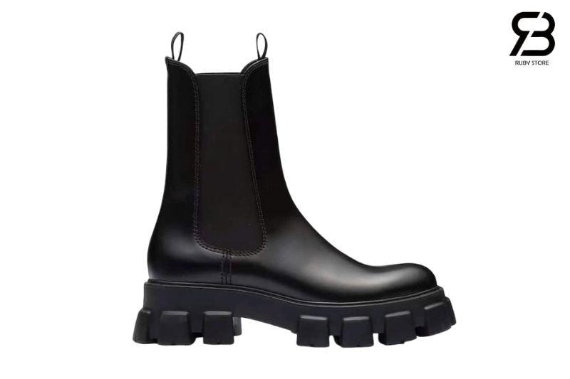Giày Chelsea Boots Prada Black Monolith Brushed No Logo, đế 5.5CM, chất lượng tốt nhất