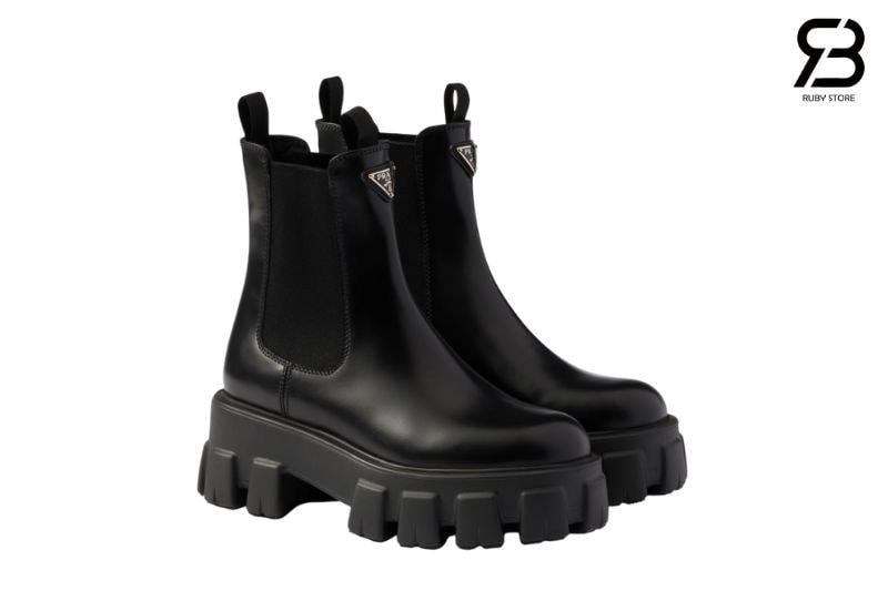 Giày Chelsea Boots Prada Monolith Brushed Black Leather Màu Đen Best Quality