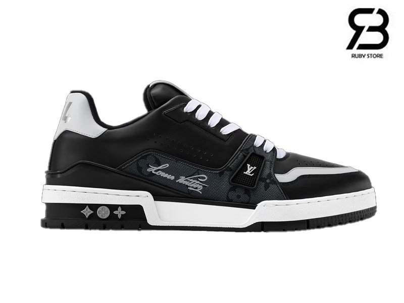 Giày LV Trainer Sneaker Black Monogram Jacquard Plain Calf Leather cao cấp sang trọng