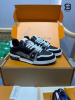 Giày LV Trainer Sneaker Black Monogram Jacquard Plain Calf Leather cao cấp