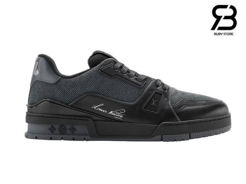 Giày LV Trainer Sneaker Black Textile Plain Calf Leather chất lượng tốt