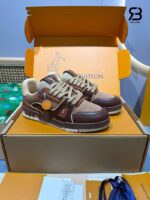 Giày LV Trainer Sneaker Brown Textile Plain Calf Leather chất lượng cao