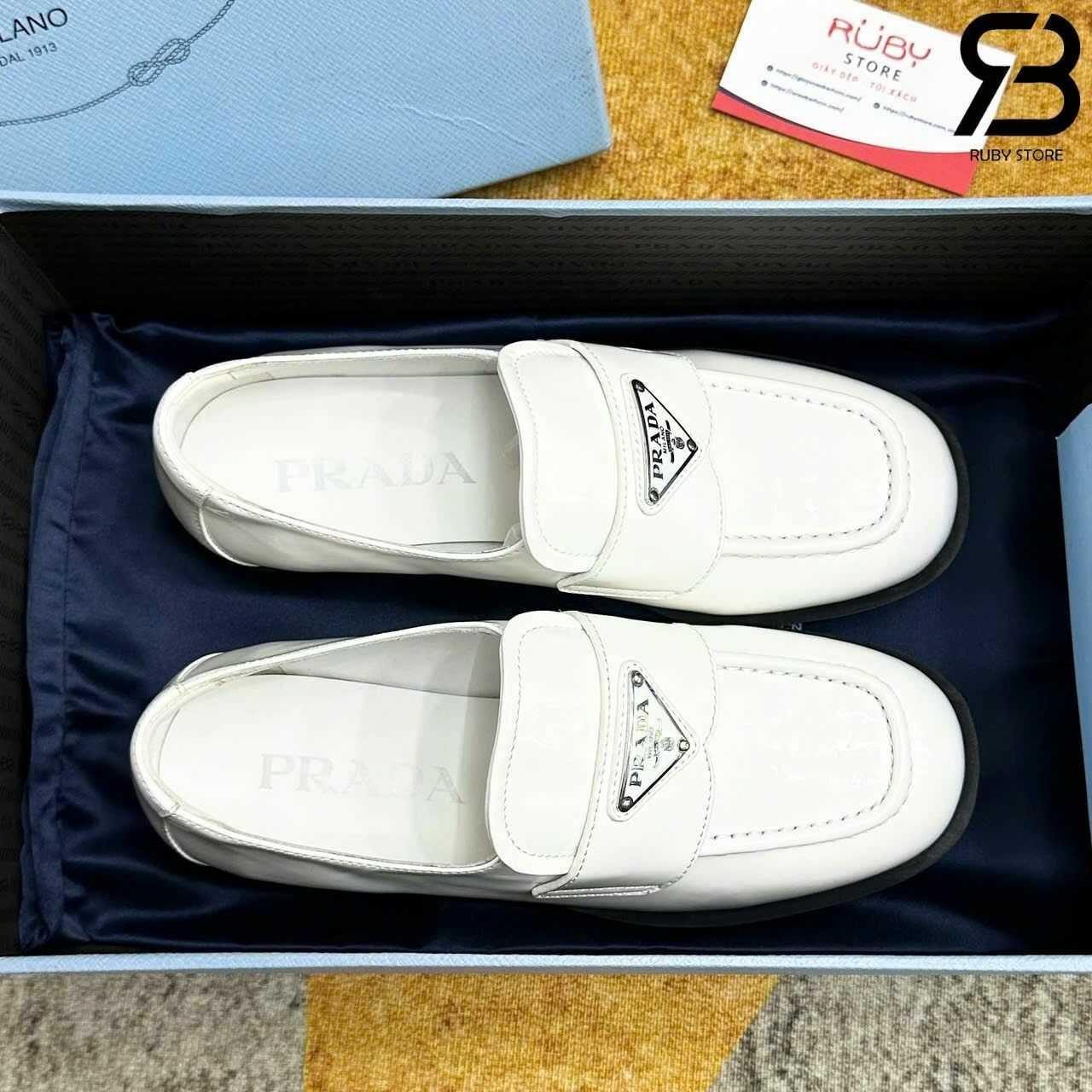 Giày Prada Bianco Loafer White Màu Trắng Best Deal Size 36 góc nghiêng chi tiết