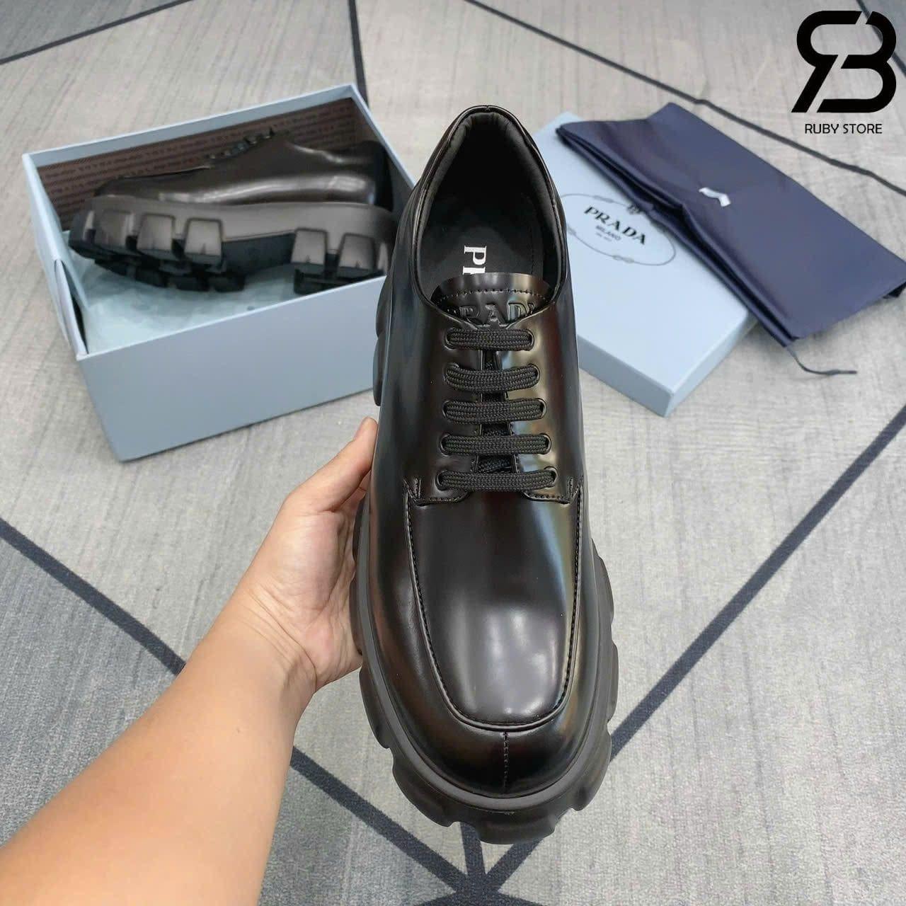 Giày Prada Monolith Brush Leather Lace Up Shoes Black chất lượng tốt nhất