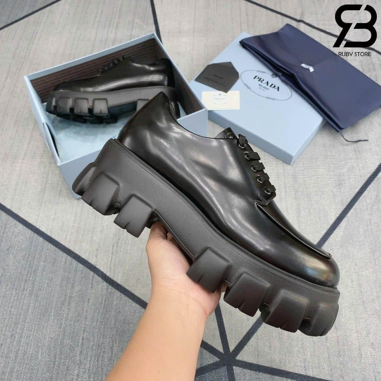 Giày Prada Monolith Brush Leather Lace Up Shoes Black chất lượng tốt nhất