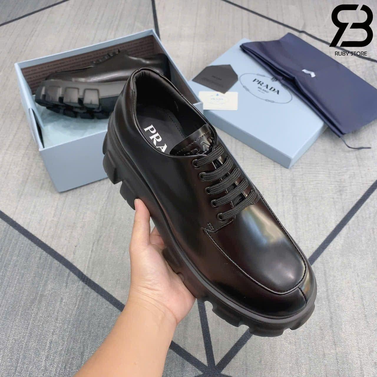 Giày Prada Monolith Brush Leather Lace Up Shoes Black chất lượng cao