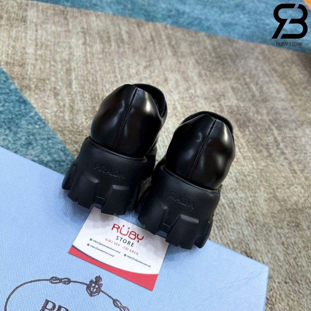 Giày Prada Monolith Brushed Leather Lace Up Loafer Màu Đen chất lượng tốt nhất