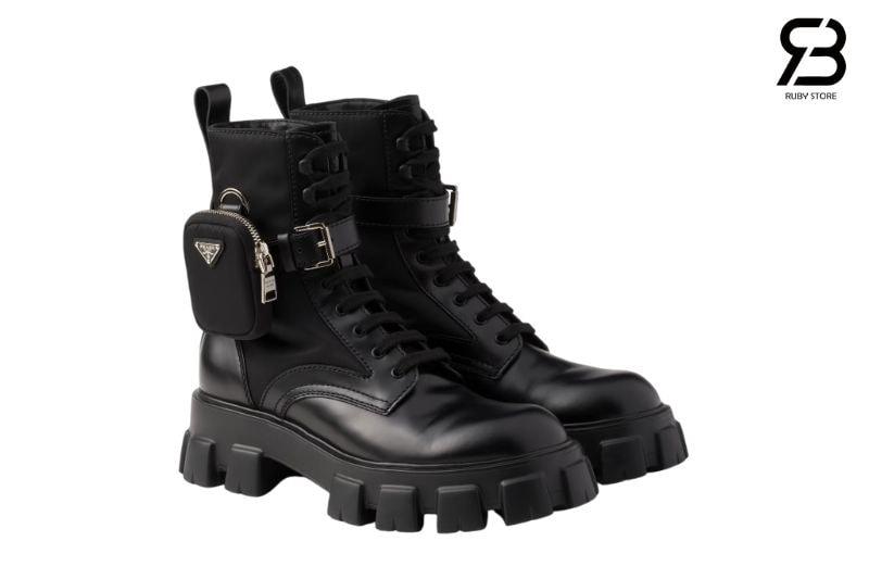 Giày Prada Monolith Brushed Rois Leather And Nylon Boots cao cấp