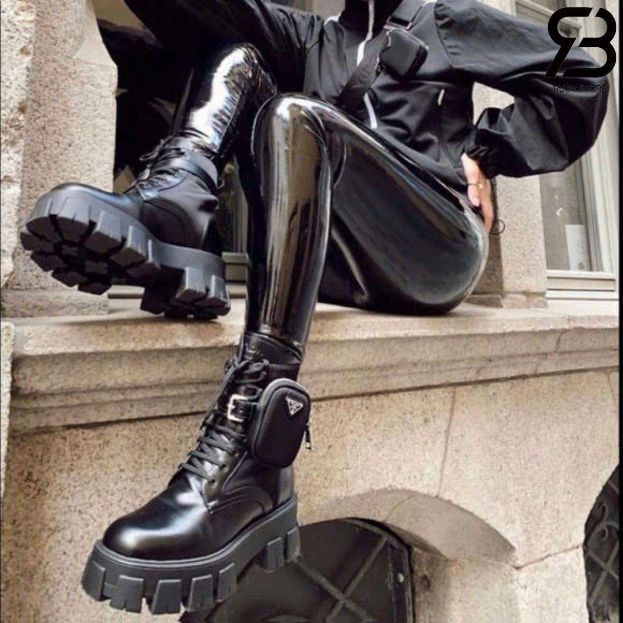 Giày Prada Monolith Brushed Rois Leather And Nylon Boots cao cấp