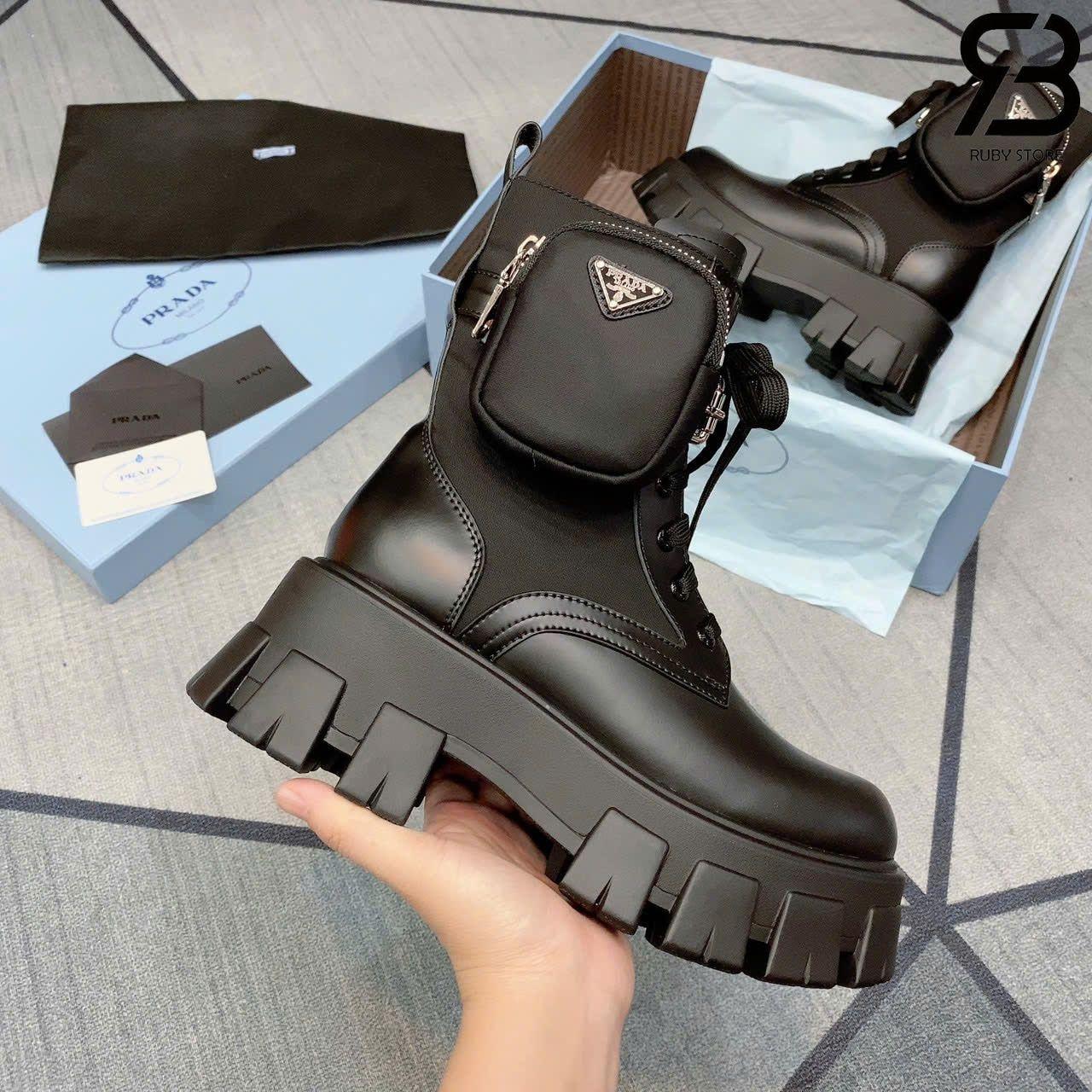 Giày Prada Monolith Brushed Rois Leather And Nylon Boots chất lượng cao