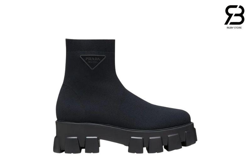 Giày Prada Monolith Knit Booties Black Màu Đen Best Quality, thiết kế thời thượng