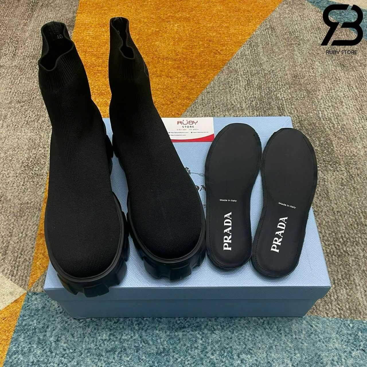 Giày Prada Monolith Knit Booties Black Màu Đen chất lượng tốt nhất
