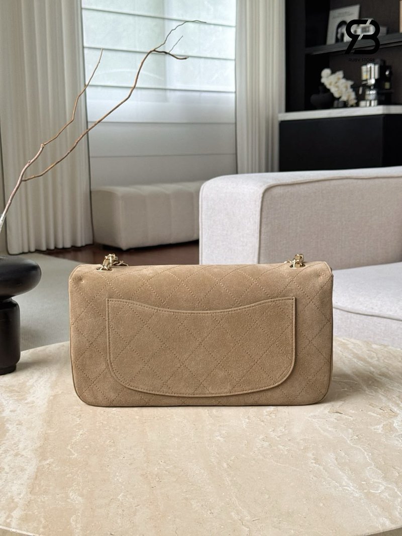 Túi Chanel Maxi Flap Bag Suede Dark Beige Best Pháp sang trọng