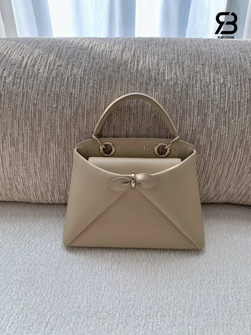 Túi Dior Cigale Small Bag Shiny Supple Calfskin Beige Kem sang trọng