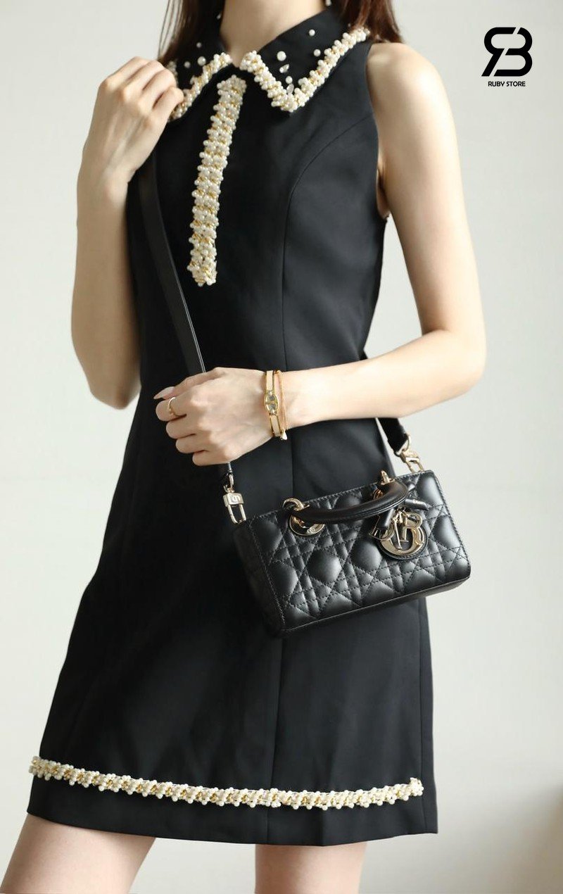 Túi Dior Lady D-Joy Mini Bag with Bow Black Lambskin chi tiết 4
