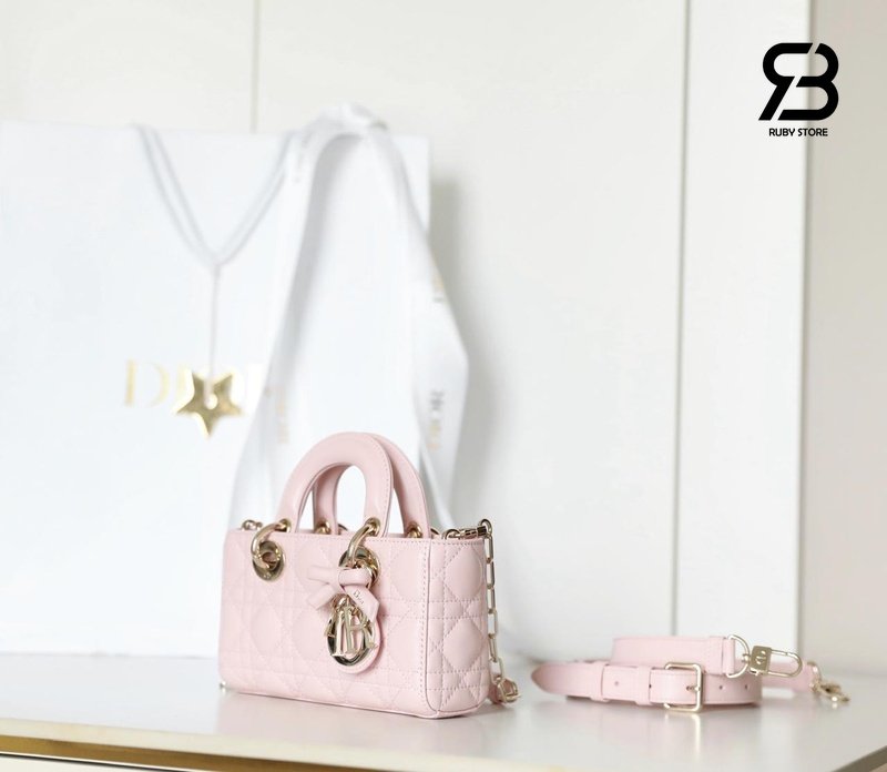 Túi Dior Lady D-Joy Mini Bag with Bow Soupir Pink Lambskin chi tiết 4