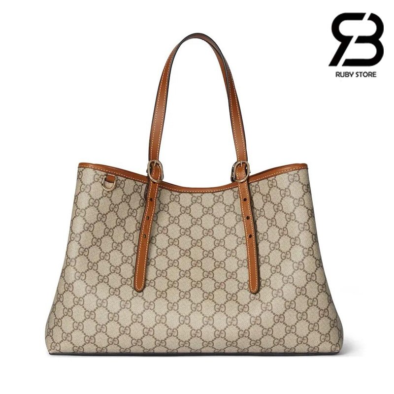 Túi Gucci GG Emblem Large Tote Bag Beige Brown GG Canvas chất lượng cao