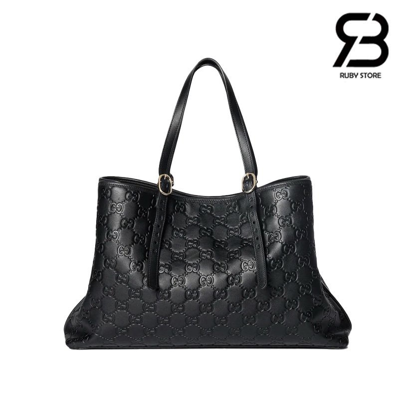 Túi Gucci GG Emblem Large Tote Bag Black GG Leather chất lượng cao