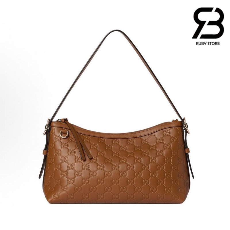 Túi Gucci GG Emblem Medium Shoulder Bag Brown GG Leather chính hãng