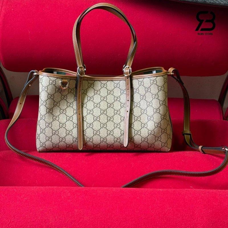 Túi Gucci GG Emblem Medium Tote Bag Beige Brown GG Canvas