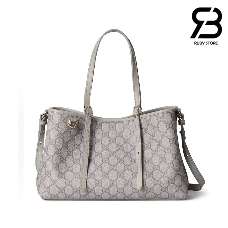 Túi Gucci GG Emblem Medium Tote Bag Grey GG Canvas cao cấp