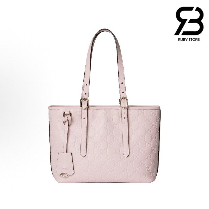 Túi Gucci GG Emblem Medium Tote Bag Pink Leather chính hãng sang trọng