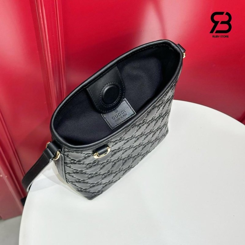 Túi Gucci GG Emblem Nano Bucket Bag Black GG Leather chất lượng tốt nhất