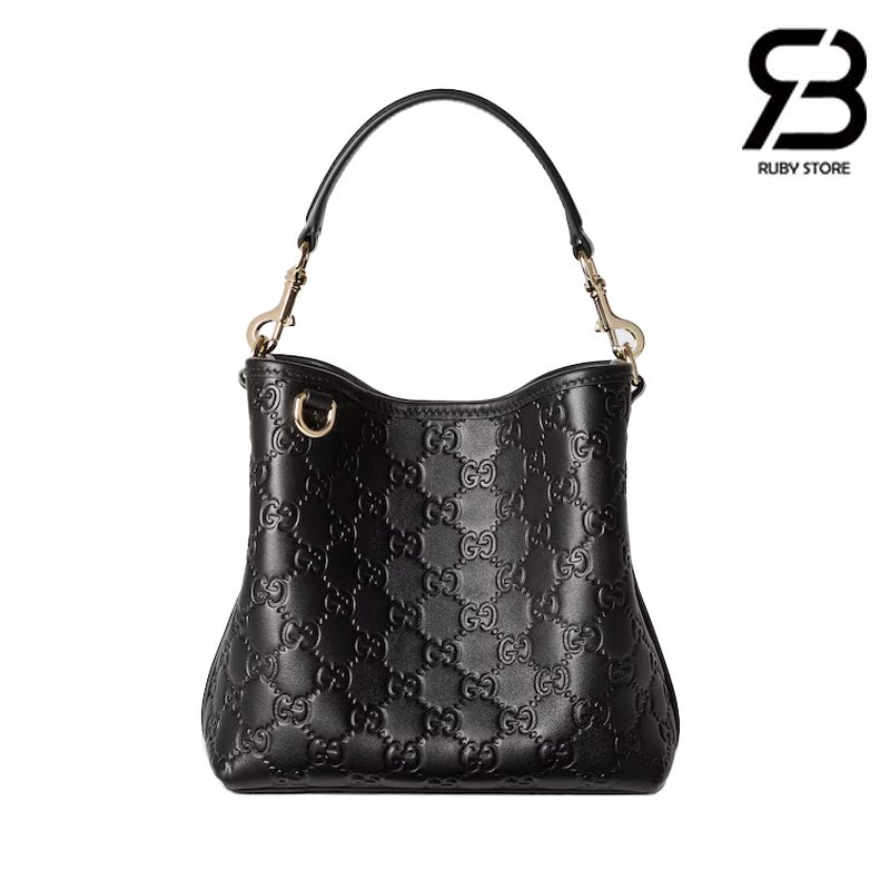 Túi Gucci GG Emblem Small Bucket Bag Black GG Leather chất lượng tốt