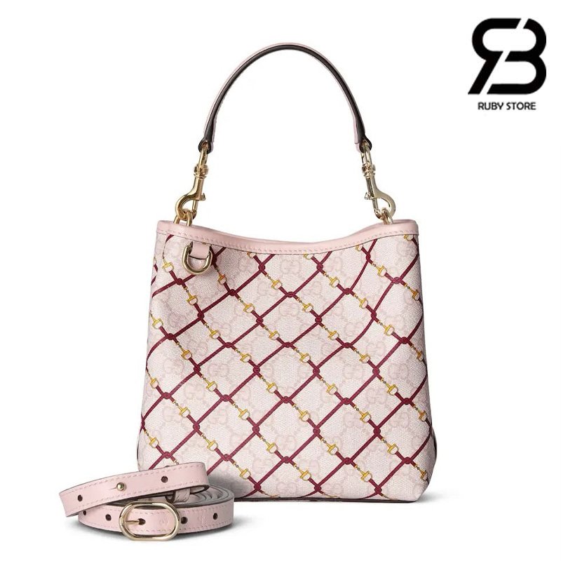 Túi Gucci GG Emblem Small Bucket Bag Pink GG Canvas Best Quality