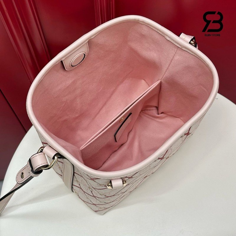 Túi Gucci GG Emblem Small Bucket Bag Pink GG Canvas cao cấp
