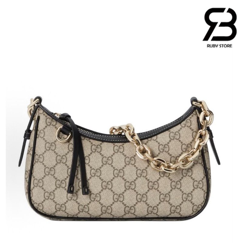Túi Gucci GG Emblem Small Shoulder Bag Beige Black GG Canvas chất lượng cao