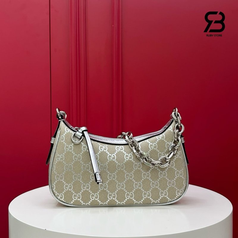 Túi Gucci GG Emblem Small Shoulder Bag Beige Silver GG Canvas cao cấp
