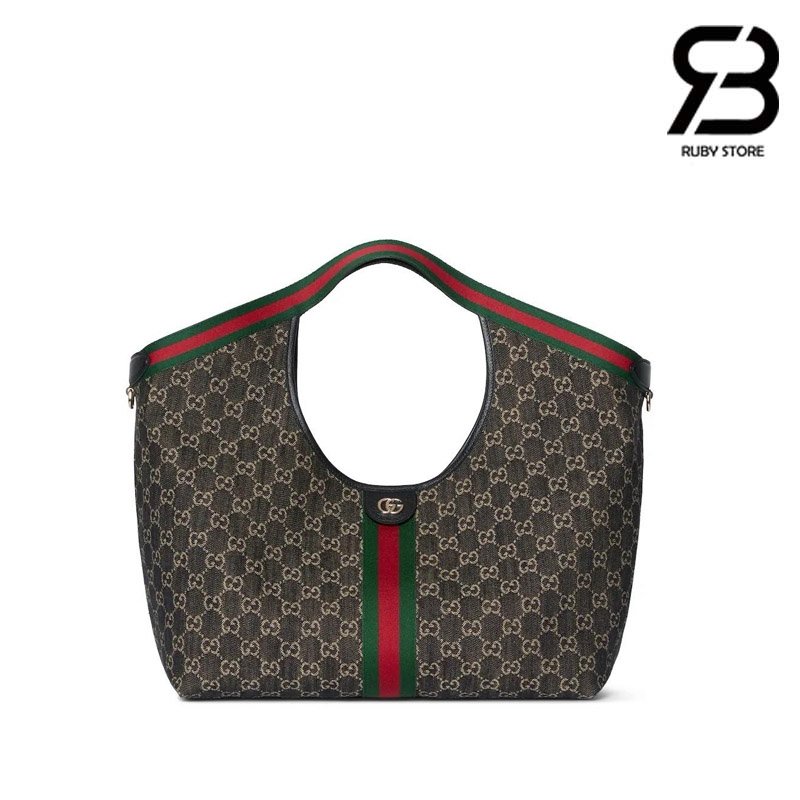 Túi Gucci Giglio Large Tote Bag Black White GG Denim 853971 Size 54CM