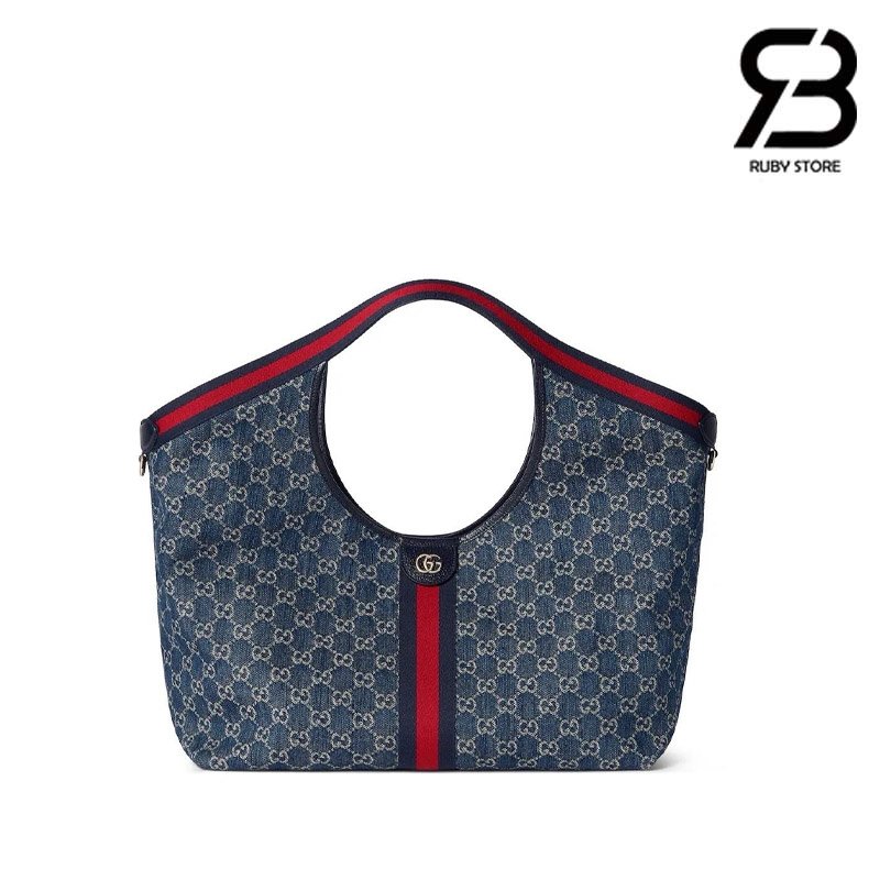 Túi Gucci Giglio Large Tote Bag Blue White GG Denim 853971 Size 54CM