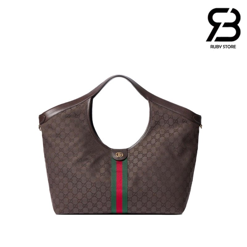 Túi Gucci Giglio Large Tote Bag Dark Brown GG Canvas 853971 Size 54CM
