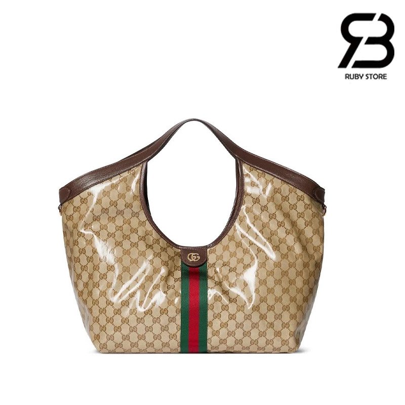 Túi Gucci Giglio Large Tote Bag Sand Brown GG Fabric 853971 Size 54CM