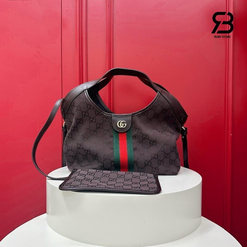 Túi Gucci Giglio Small Tote Bag Dark brown GG Canvas 860845 Size 25CM