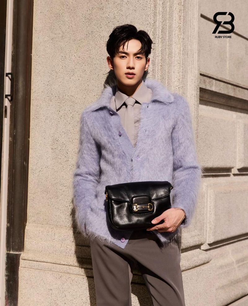 Túi Gucci Horsebit 1955 Aura Small Shoulder Bag Black Best Ý chi tiết 4
