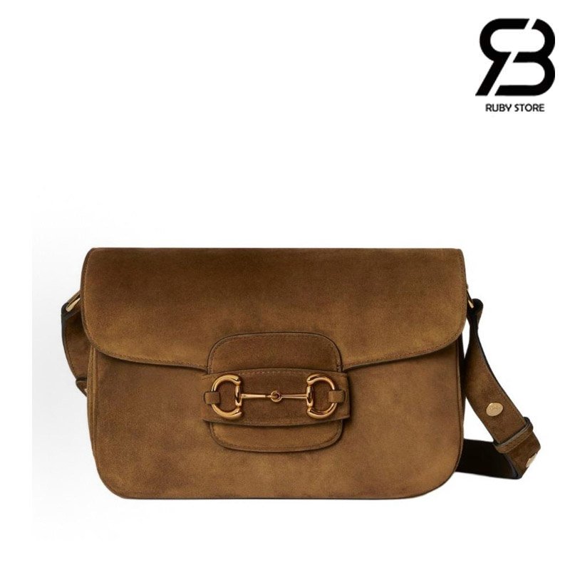 Túi Gucci Horsebit 1955 Aura Small Shoulder Bag Brown Suede chính hãng đẹp mắt