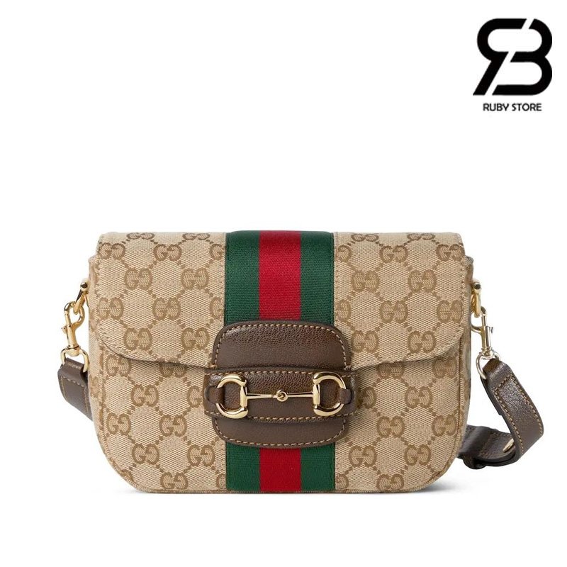 Túi Gucci Horsebit 1955 Small Shoulder Bag Sand Brown GG Canvas Best Da Ý sang trọng