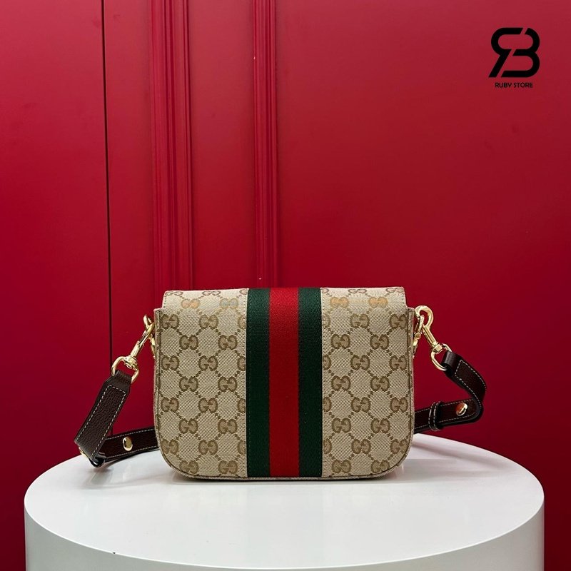 Túi Gucci Horsebit 1955 Small Shoulder Bag Sand Brown GG Canvas Best Da Ý đẹp mắt