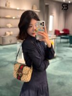 Túi Gucci Horsebit 1955 Small Shoulder Bag Sand Brown GG Canvas Best Da Ý sang trọng
