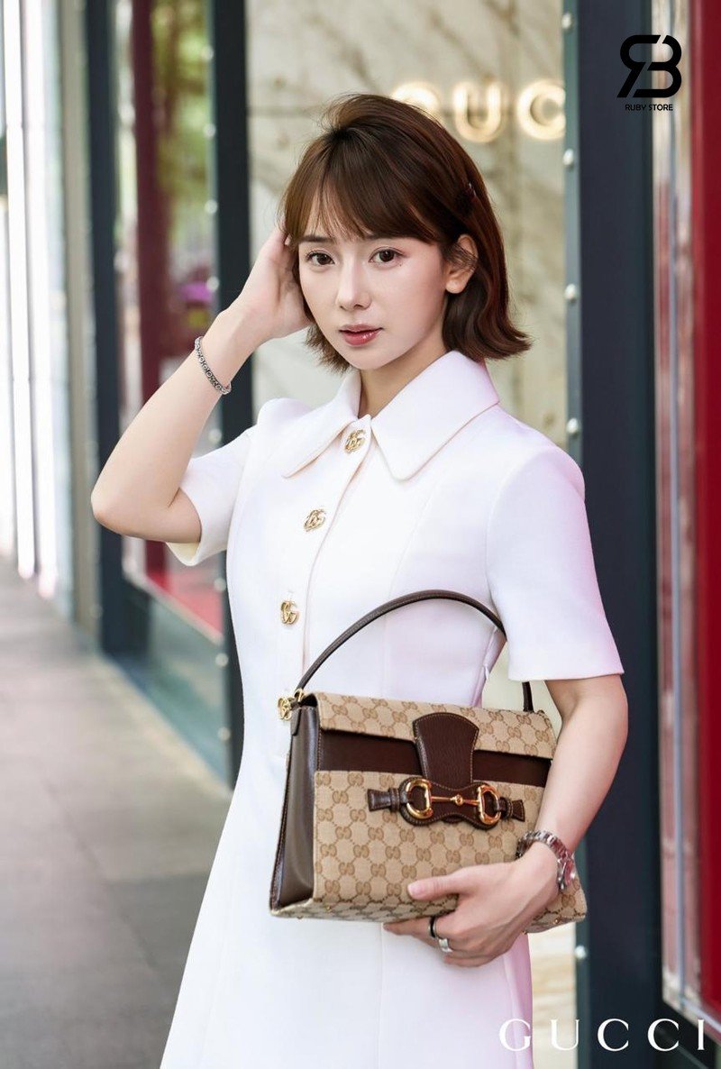 Túi Gucci Horsebit Duomo Medium Top Handle Bag Sand Brown GG Canvas đẹp mắt