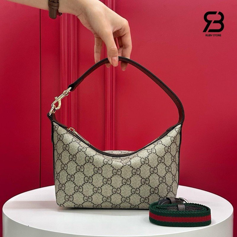 Túi Gucci Ophidia Mini Shoulder Bag Beige Brown GG Supreme 838477 góc nghiêng chi tiết