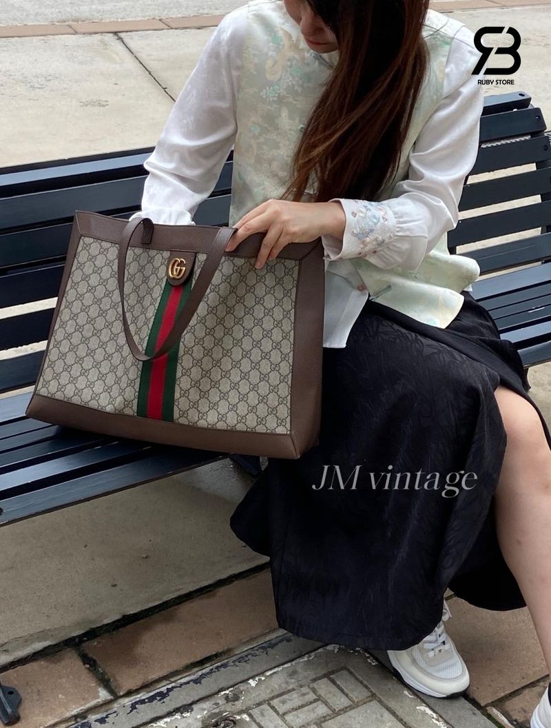 Túi Gucci Ophidia Soft tote Bag Beige Brown GG Supreme 547947 Size 44CM chất lượng cao