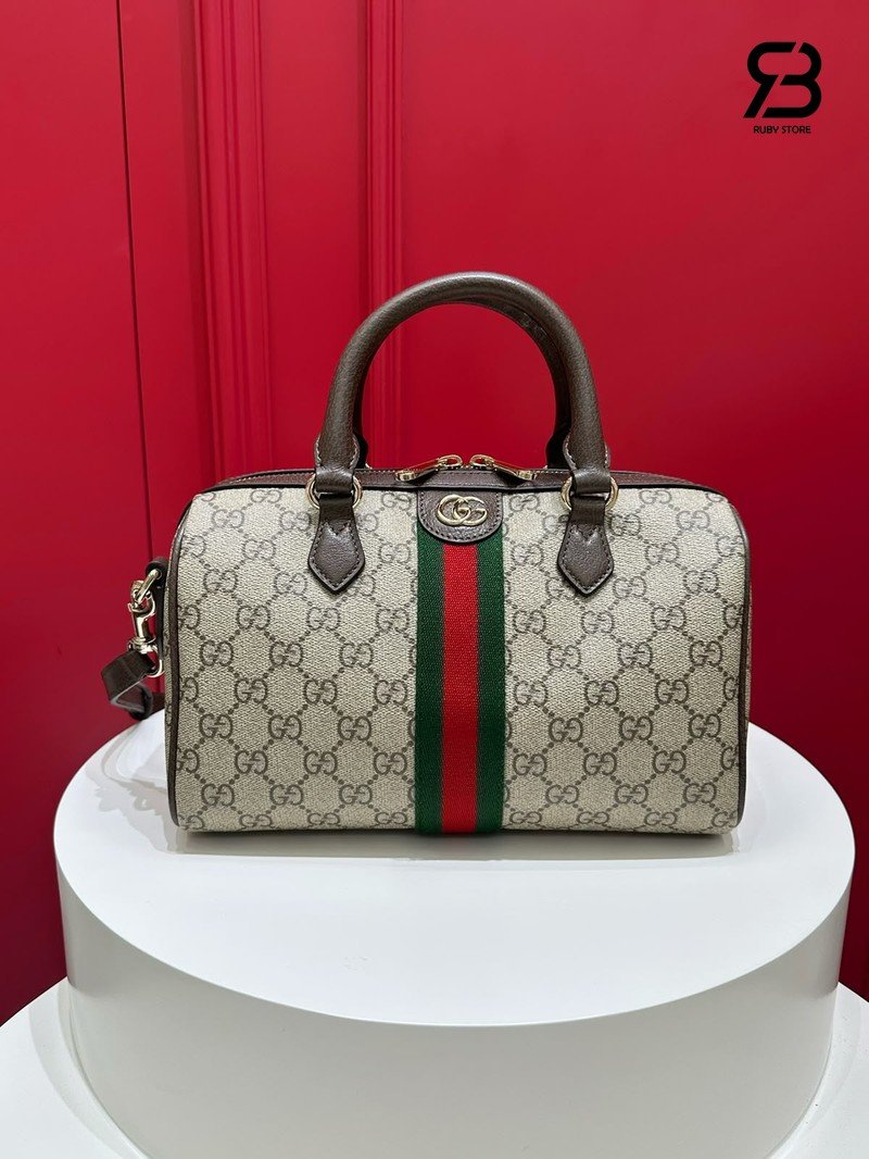 Túi Gucci Ophidia Medium Boston Bag GG Beige Brown 836825 góc nghiêng chi tiết