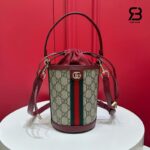 Túi Gucci Ophidial Mini Bucket Bag GG Beige Red 838462 góc nghiêng chi tiết