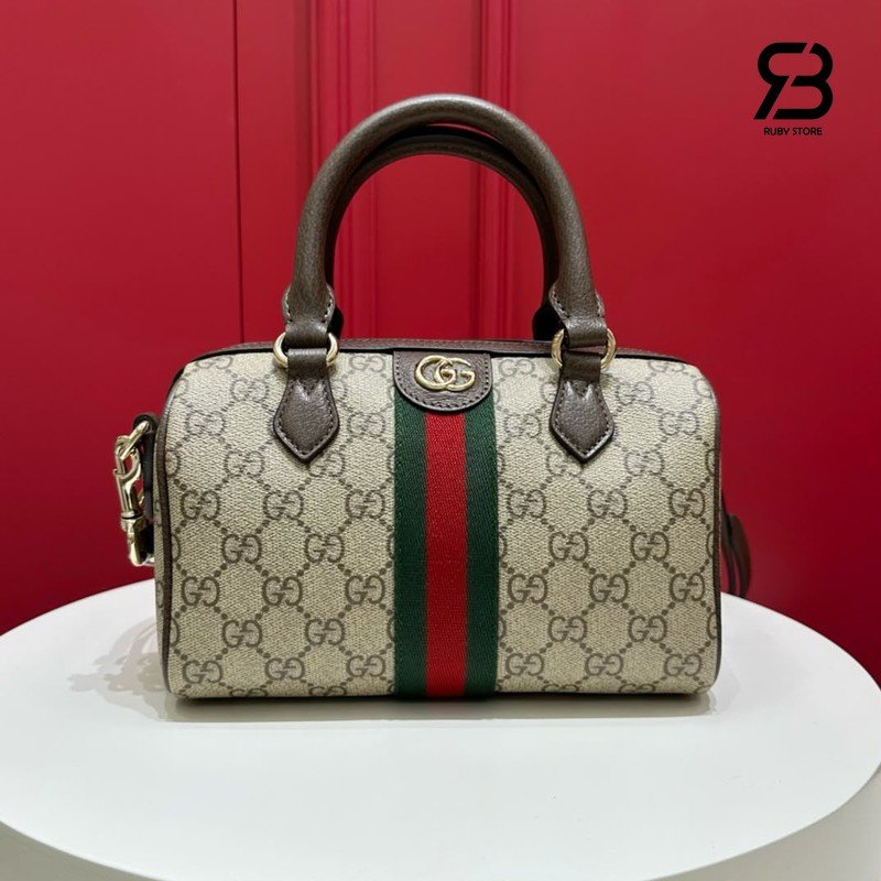 Túi Gucci Ophidial Small Boston Bag GG Beige Brown 841294 Size 21CM chi tiết góc nghiêng
